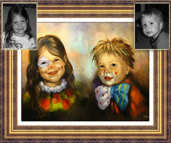 Két gyermek bohócportréja